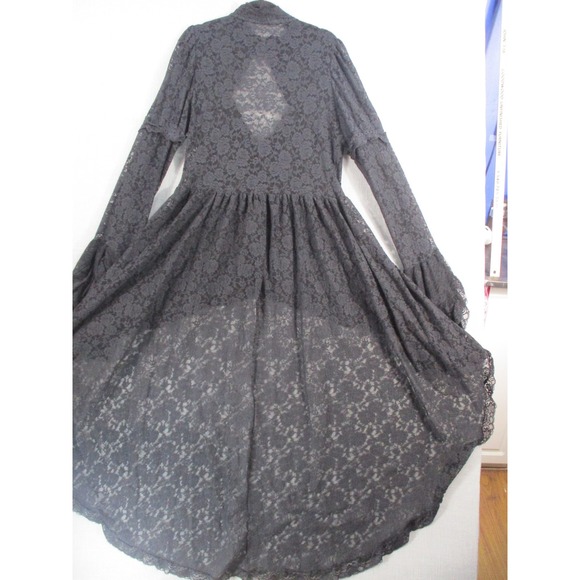 Gothic Black Lace High Low Dress Bell Sleeve Victorian Steampunk Dress Top - Picture 15 of 16